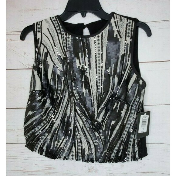 Marina Dresses Polyester Black Sequence Women Slit Back Sleeveless Medium Top - Picture 1 of 11